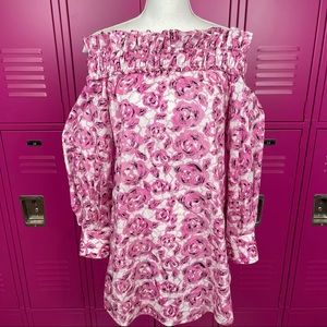 Jourden Pink White Long Sleeve Floral Dress 8